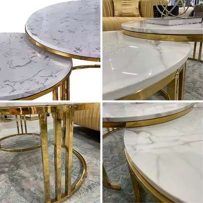 Dining Table; Futuristic Marble Finish Coffee Table image 4