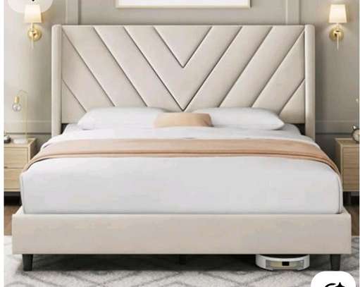 Modern Upholstered Bed Gray Padded Headboard image 2