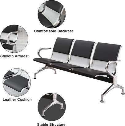 Durable 3-Seat Black Metal Bench with Padded Seats image 4