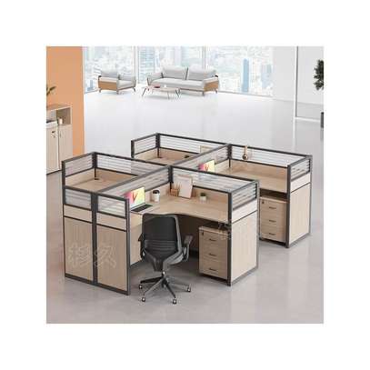 Office Desk: 4-user Curved Workstation With Partition Panels image 3