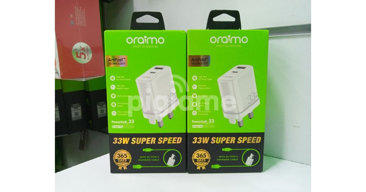oraimo PowerGaN 33W Fast Charging charger kit with 3A Type-C cable