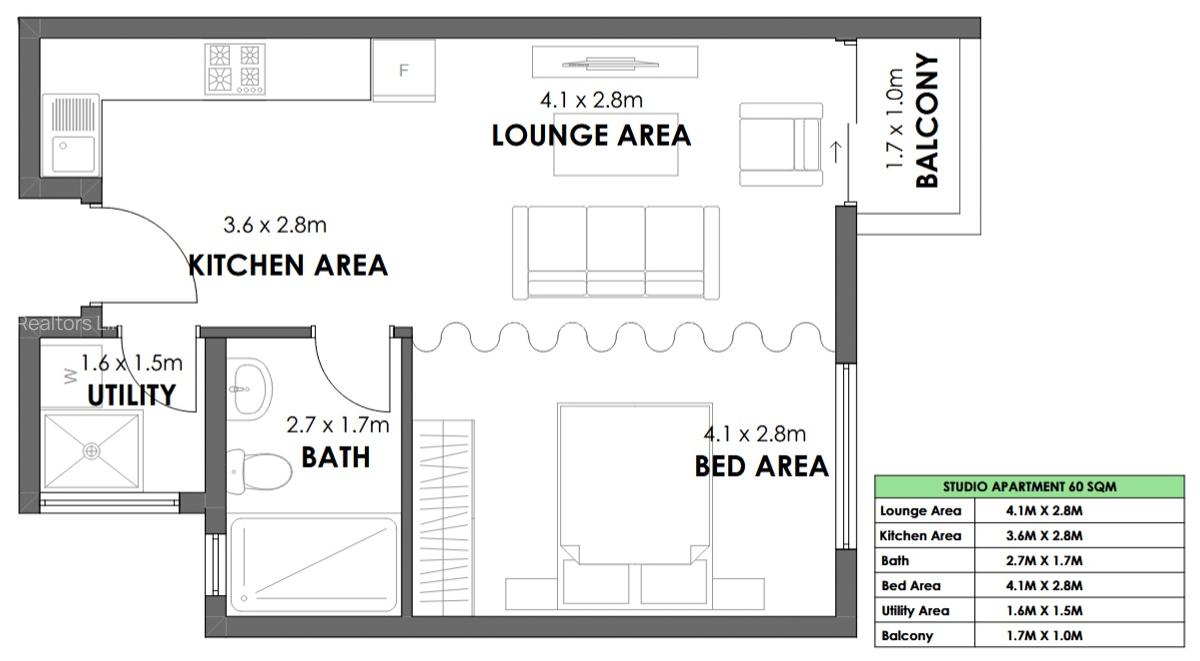 Studio Apartment with Swimming Pool at Riverside - 1