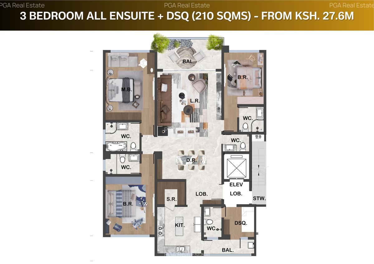 5 Bed Apartment with En Suite in Brookside - 2