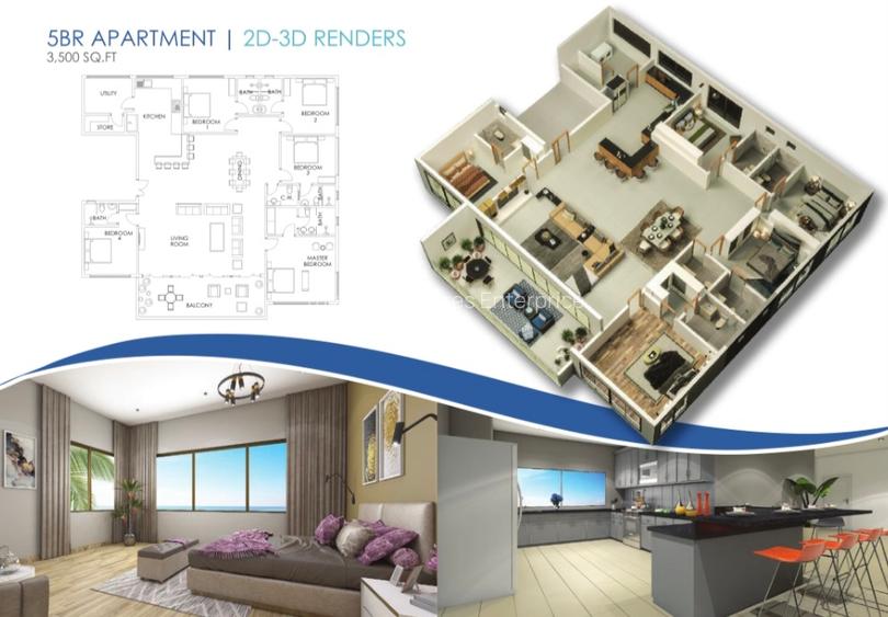 Serviced 5 Bed Apartment with En Suite at Nyali