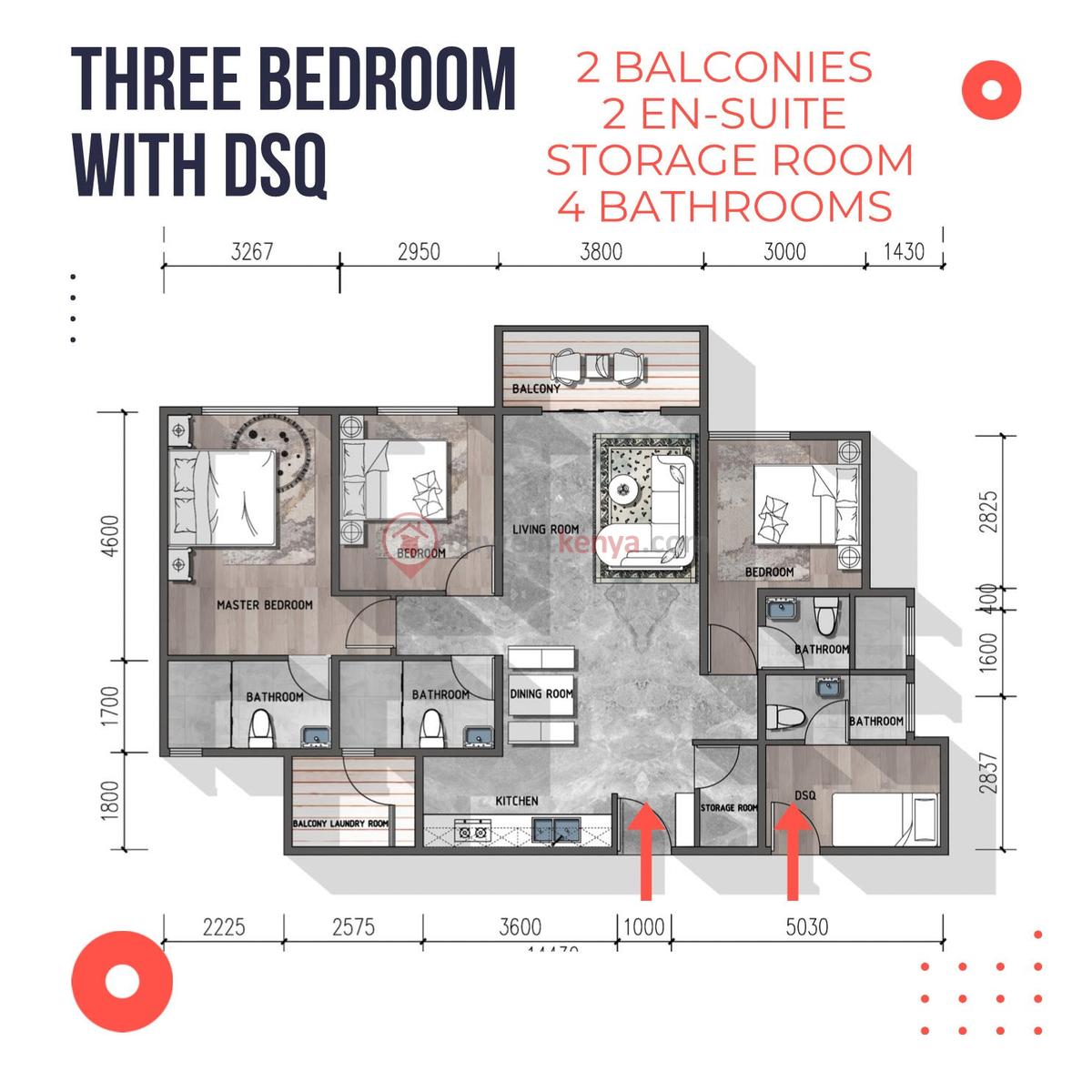 3 bedroom with dsq layout