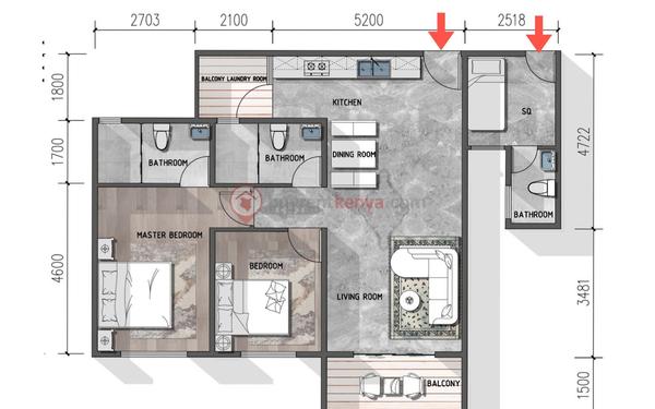 two bedroom with dsq layout