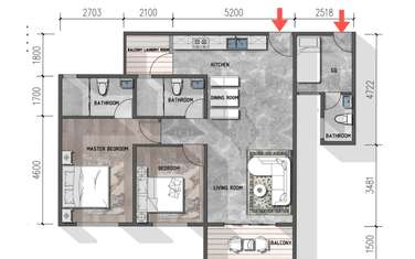 two bedroom with dsq layout