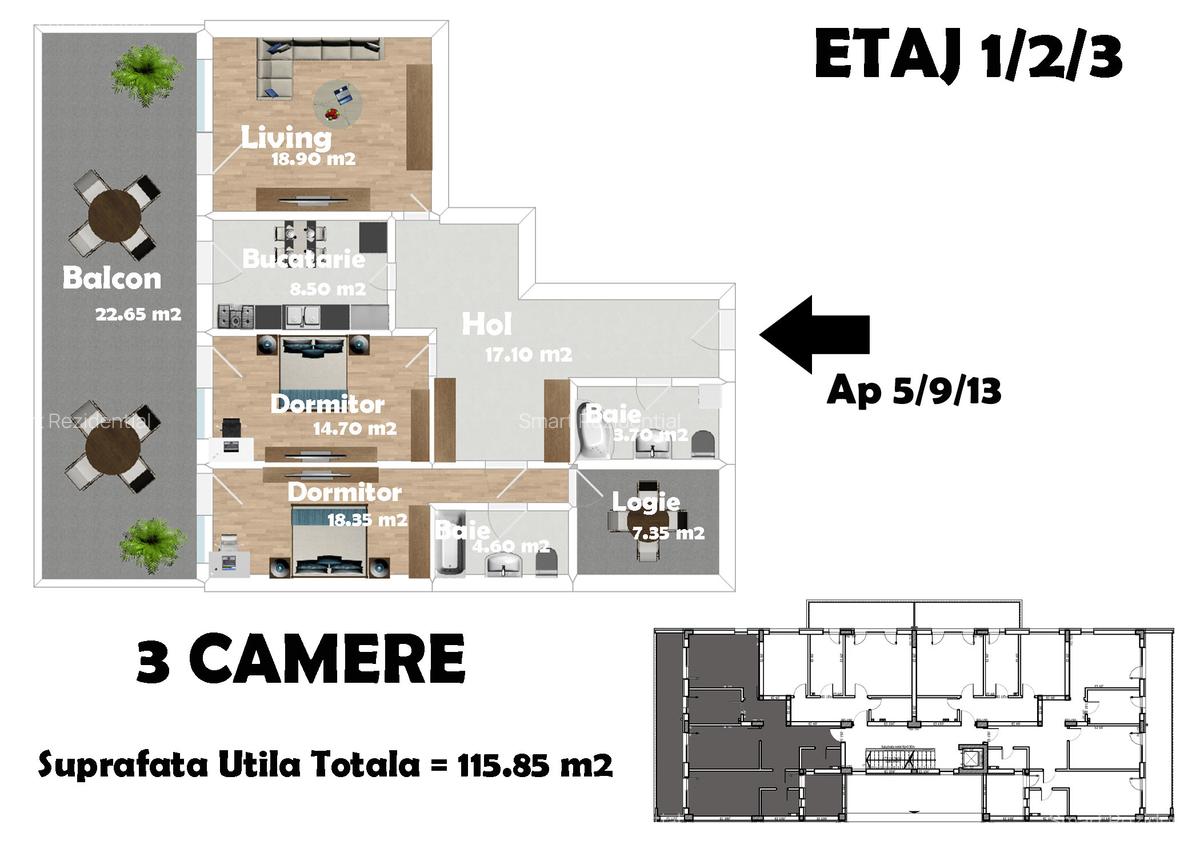 Apartament lux 3 camere Piata Alba Iulia / Decebal - 1