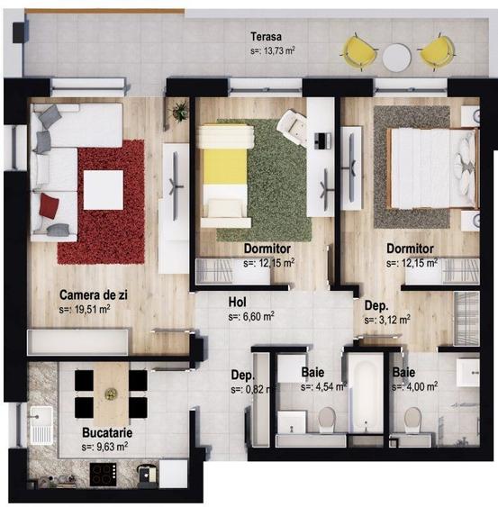 Apartament 3 camere, regim mic de inaltime - 2027