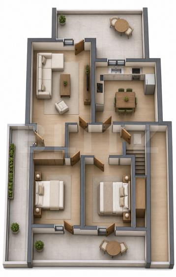 Apartament cu 4 camere și terase ample, 128.89 mp total