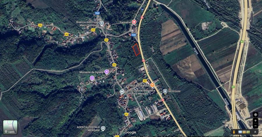 Teren intravilan pentru afacere/constructii, Merisani stradal la DN 7C