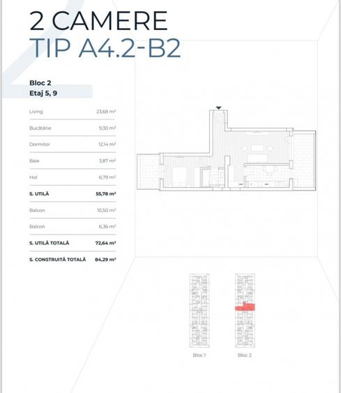 Apartament 2 camere LUX de inchiriat Prima Vista | Promenada Mall | Loc