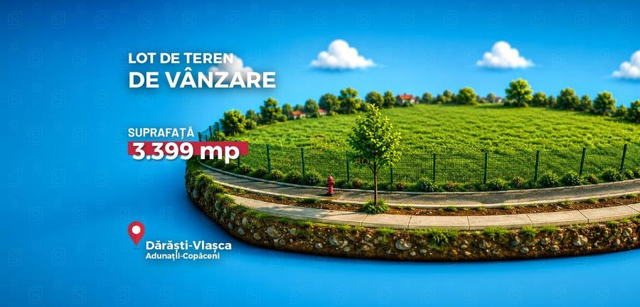 Teren intravilan – Adunatii Copaceni | 3.399 mp | Ideal investitie