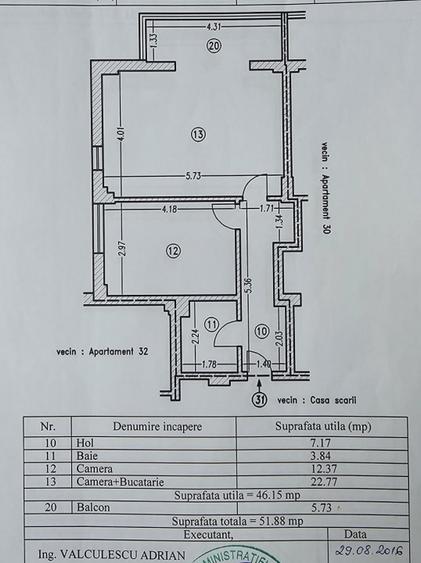 Apartament 2 camere + pod amenajat, in folosinta exclusiva.
