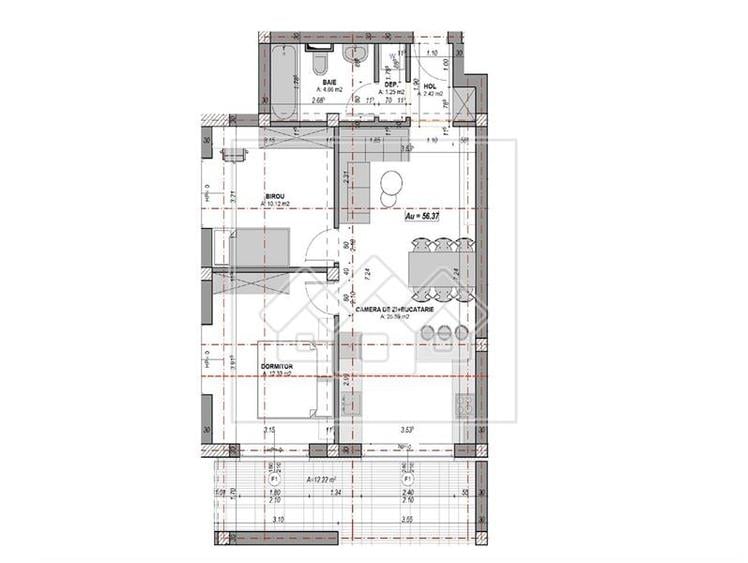 Ap. 3 camere, aer conditionat, 2 terase - constructie noua