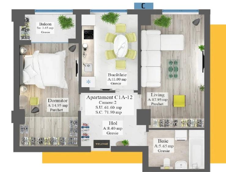 Ap 2 camere decomandat , bloc nou, dotari premium , 62mp
