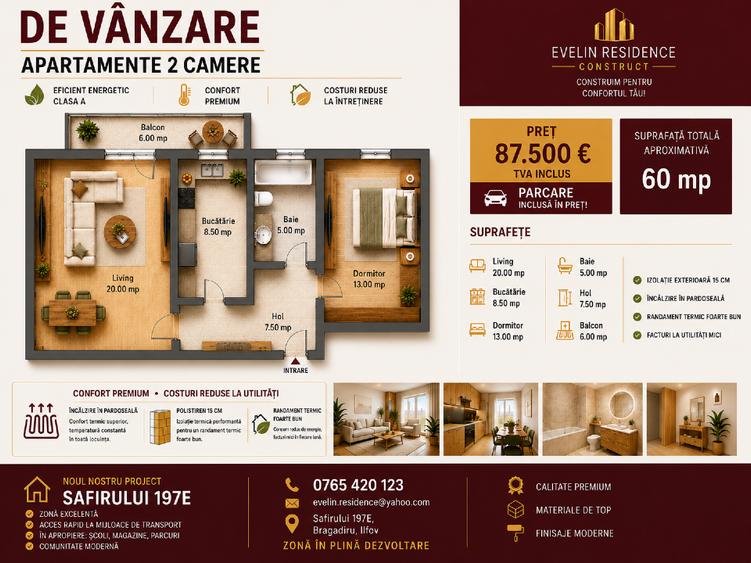 Apartament 2 camere 60 mp / Bloc Nou 2026 / Incalzire in pardoseala