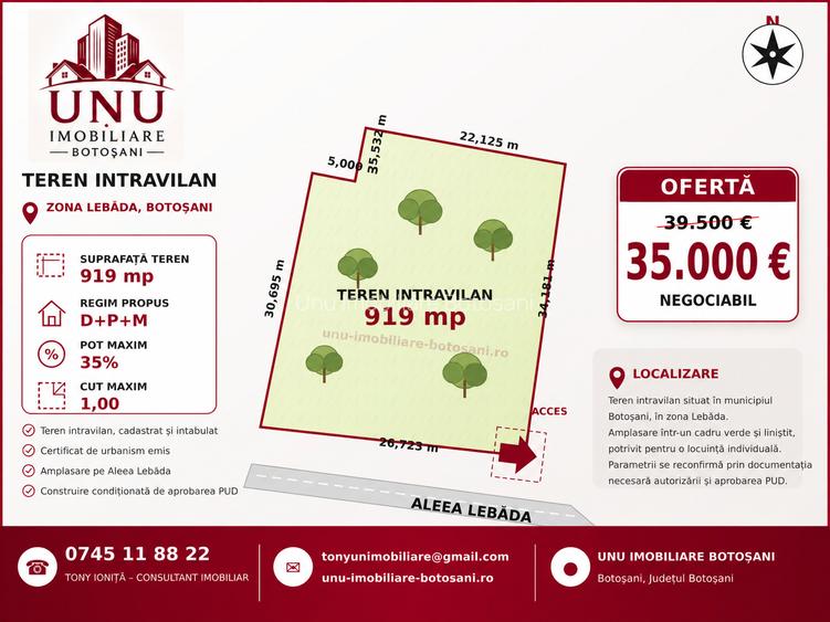 🏡 TEREN INTRAVILAN 919 MP DE VÂNZARE – ZONA LEBĂDA, BOTOȘANI