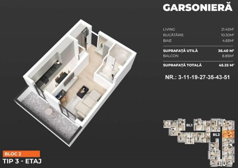 Garsoniera 45 mp | Metrou BERCENI