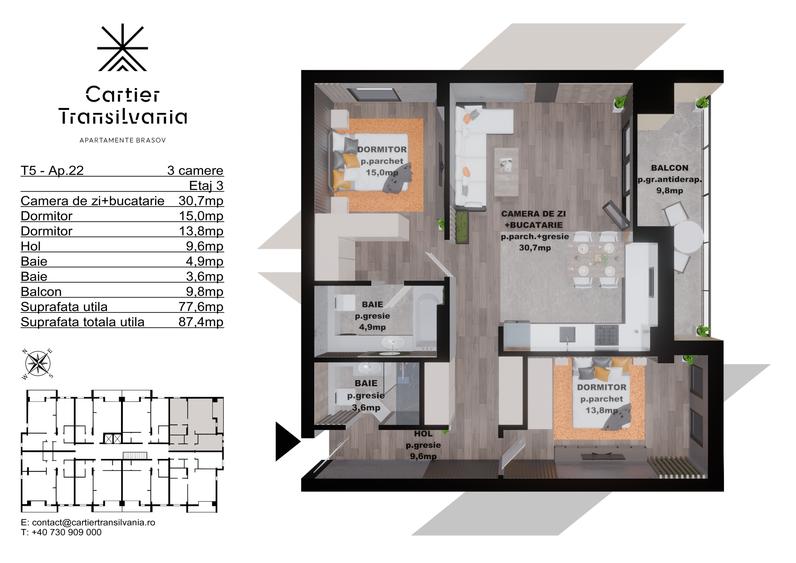 TRANSILVANIA RESIDENCE-CARTIER TRANSILVANIA, APARTAMENT 3 CAMERE