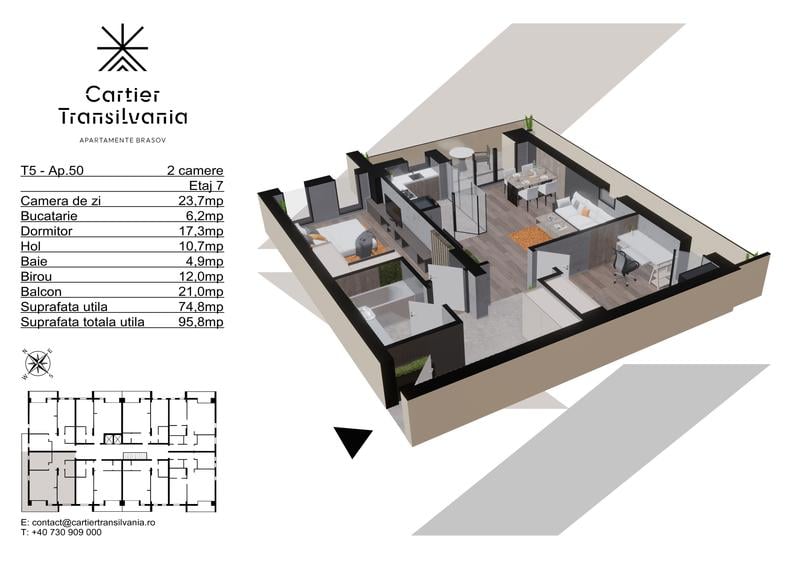 CARTIER TRANSILVANIA APARTAMENT 2 CAM INCALZIRE PARDOSEALA,PANOURI FOTOVOLTAICE