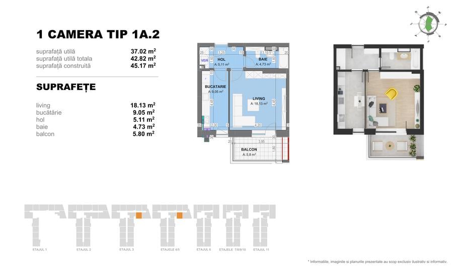 Garsoniera TIP 1A2 in Complex Doi Cocosi Residence