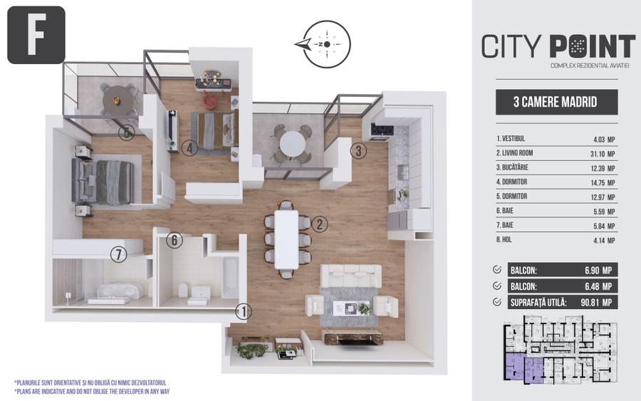 Apartament 3 camere de vanzare - City Point Aviatiei