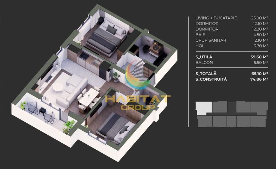 Apartament 3 camere / 5.10 mp / gata de mutare