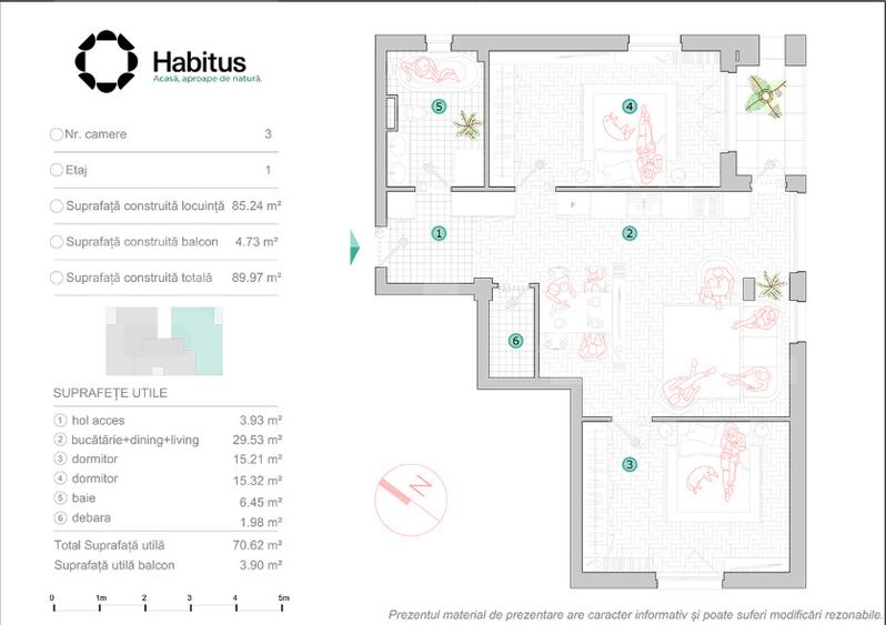 Apartament 3 camere, 70,62 mp, Habitus Oasului, Exclusivitate