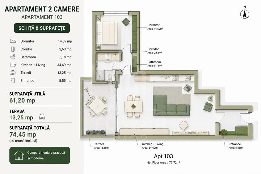 Apartament 2 camere- la cheie- Calea Surii Mici