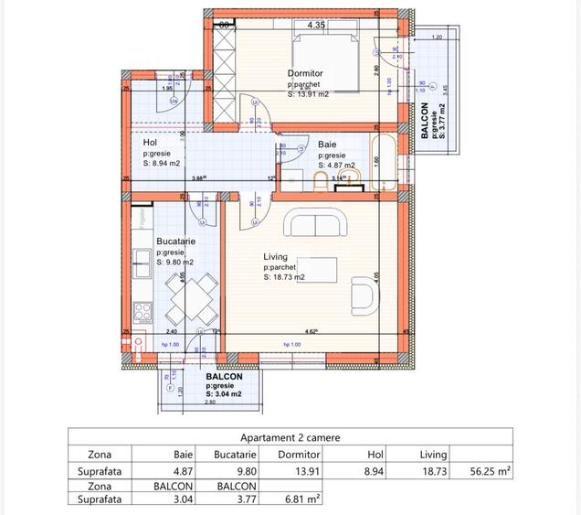 Apartament-2-Camere-56mp-Utili-7mp-Balcoane-Parcare - 12