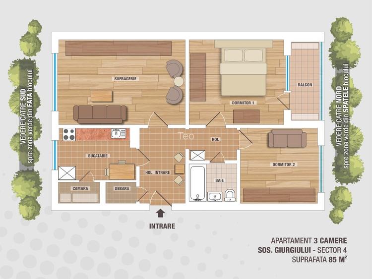 APARTAMENT 3 CAMERE,  Confort I ,  Decomandat - Sos. Giurgiului - 3