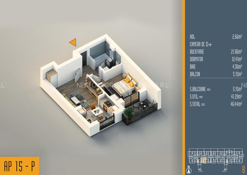 Neofort 84 - Studio modern, incalzire in pardoseala, bloc nou Pallady - 11