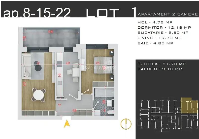 2 camere cu parcare inclusa, Strada Gura Ariesului Theodor Pallady - 2