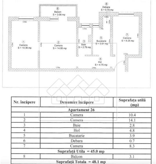 Apartament de vanzare in Sibiu - 3 camere, balcon, et. 1 - - 6