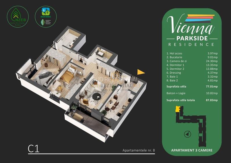 Apartament 3 camere de vanzare, eficient energetic, zona Metalurgiei - 1