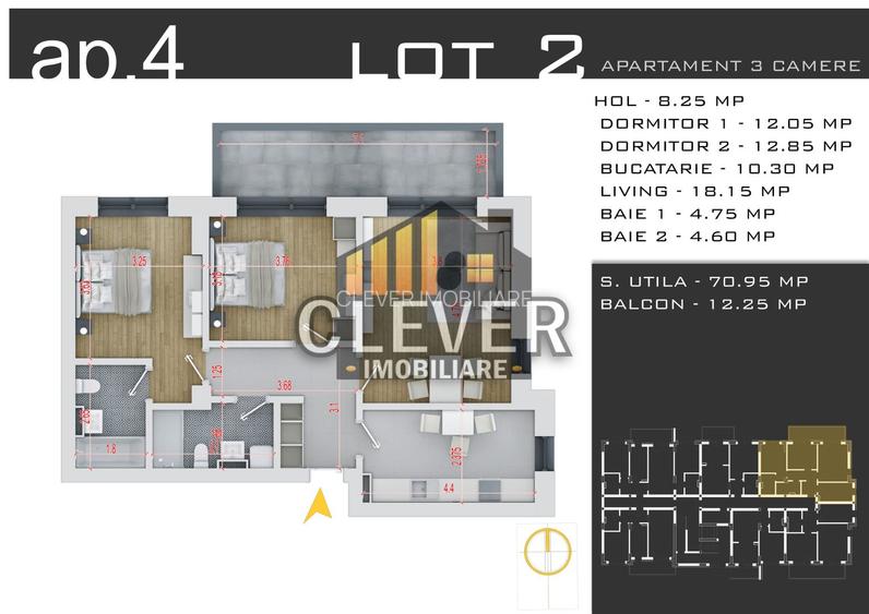 Apartament 3 Camere 83 mp - Zona Pallady - Comision 0% - 1