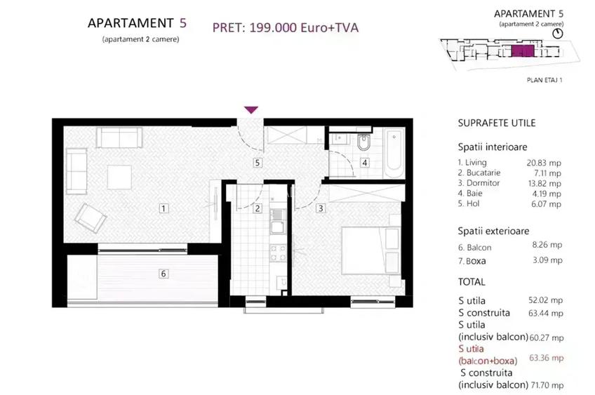 Apartament 2 camere, balcon, boxa, metrou Stefan cel Mare, bloc nou - 7