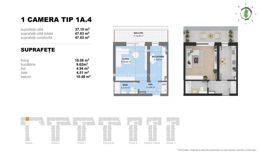 Garsoniera TIP 1A4 in Complex Doi Cocosi Residence - 2
