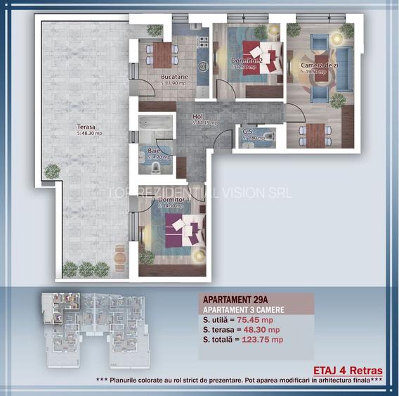 AP. 3CAM SPATIOS+TERASA 48MP IN BLOC PREMIUM P+4 / COMISION 0%! - 2