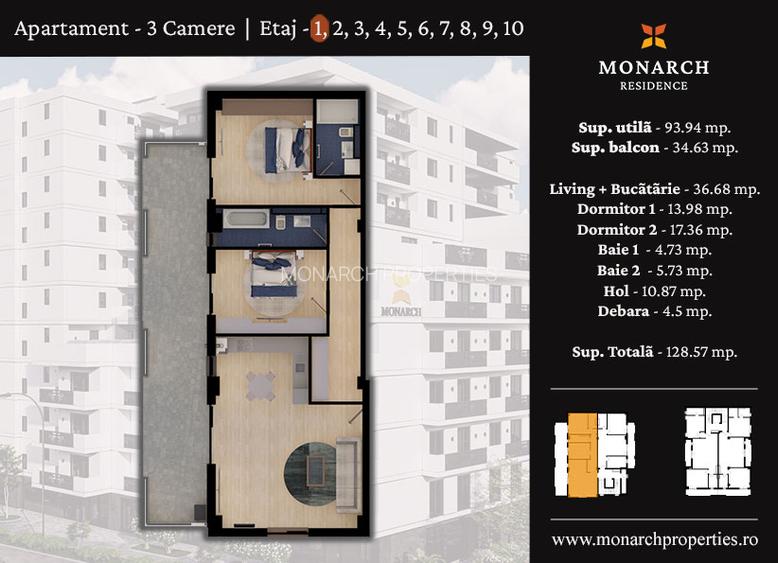 MONARCH RESIDENCE: Apartament la etaj retras , cu boxa -Ultimul disponibil - 1
