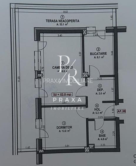 Ap 2 camere decomandate, finisat, 52 mp, 34 mp terasa, garaj, zona Terra! - 8