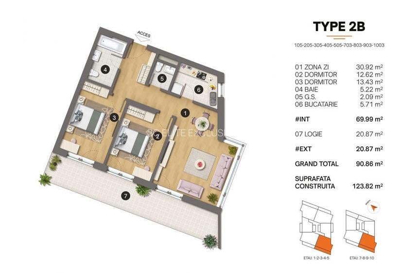Tomis Plus - Celine Elegance - Vânzare apartament cu 3 camere, etaj 5. - 2