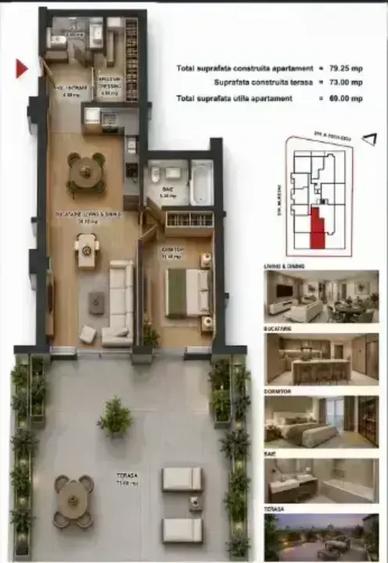 Apartament 2 camere, terasa spectaculoasa, zona, metroul Aurel Vlaicu