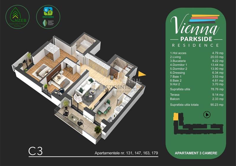 Apartament 3 camere de vanzare, terasa si balcon, parc Tudor Arghezi - 1