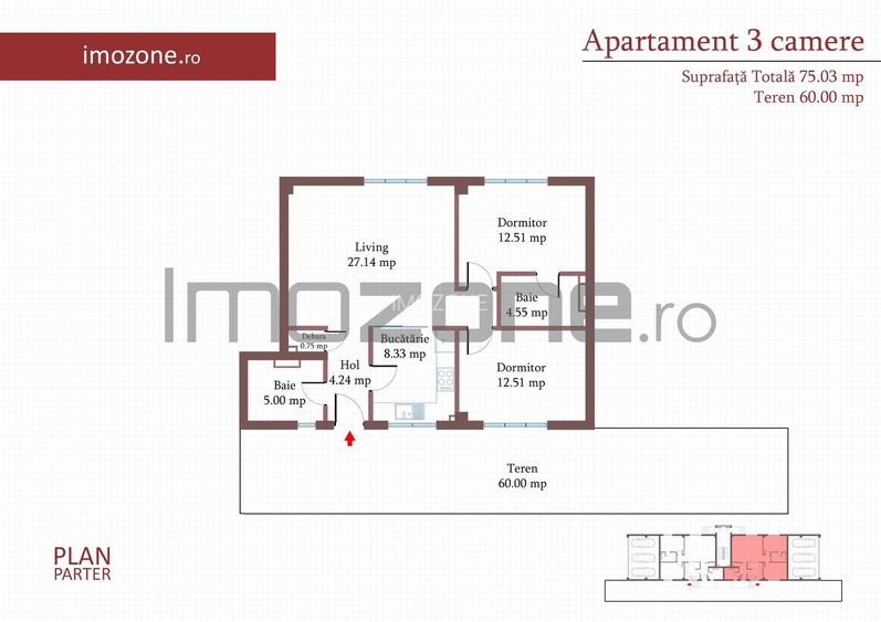 3 camere, CURTE 67 mp si 2 PARCARI proprii, 75 MP, FINISAT MODERN,  COMISION 0% - 11