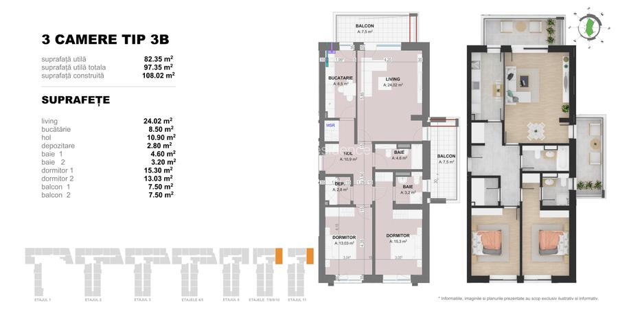 Apartament 3 Camere TIP B in Complex Doi Cocosi Residence - 2