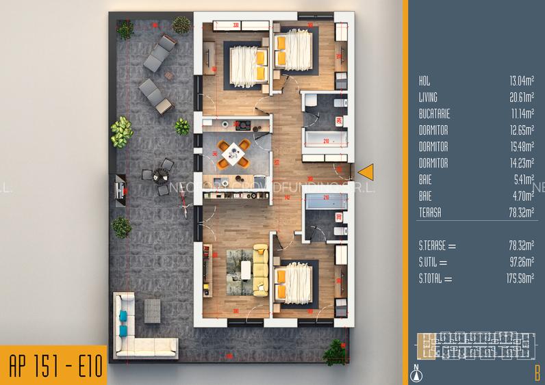 Neofort 84- apatament 4 camere bloc nou Titan Pallady terasa 78 mp, etaj retras - 9