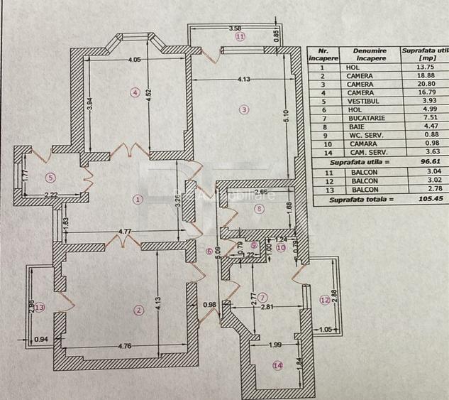 3 camere, Calea Calarasilor, etaj 1, centrala, inst. schimb., 105 mp - 11