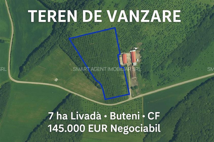 Teren 7 ha. livada Buteni, Jud. Arad CF, acces drum. - 2